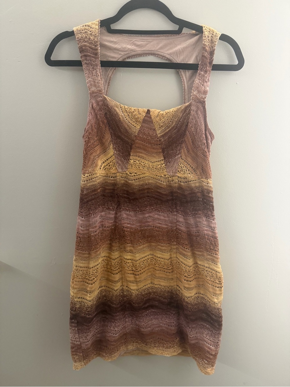 Free People Striped Crochet Mini Dress in Yellow and Brown